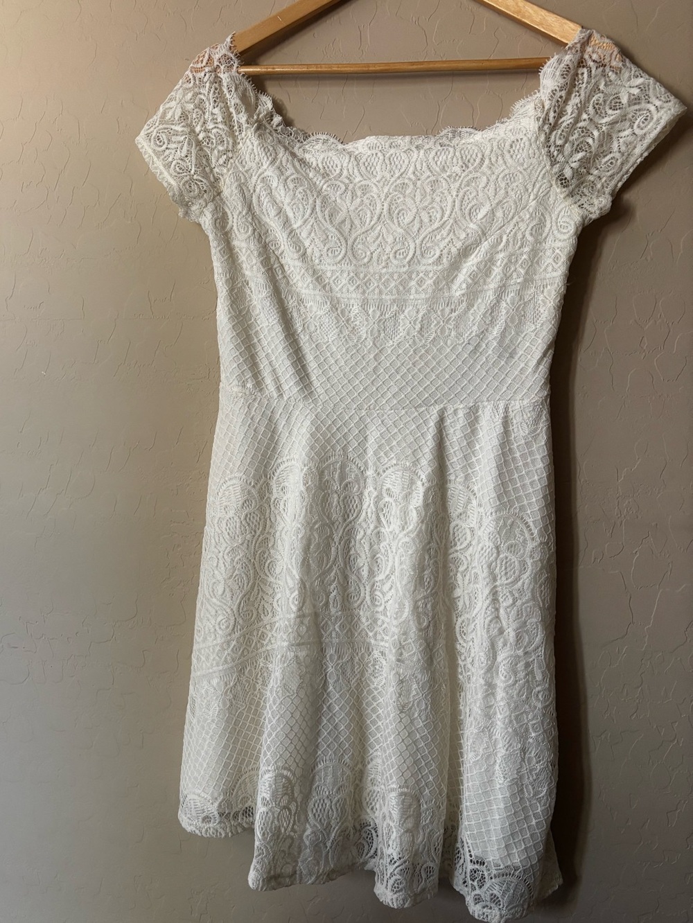 Rewind Cream Lace Off-Shoulder Fit & Flare Mini Dress